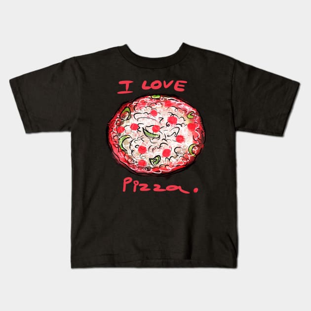 I Love Pizza Kids T-Shirt by jayakbariart